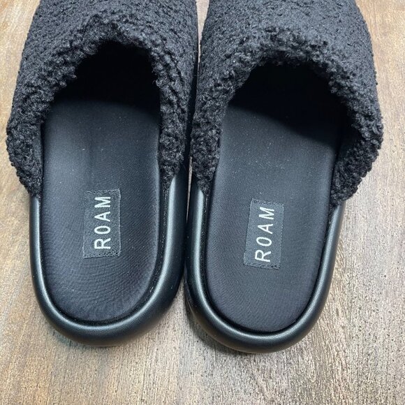 ROAM Black Fuzzy Magic Moon Mule Size 8 Faux Shearling - Picture 7 of 11